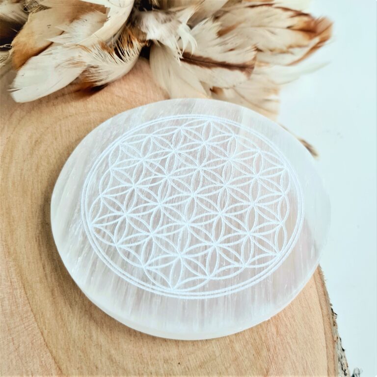selenit - rund laddningsplatta Flower of life